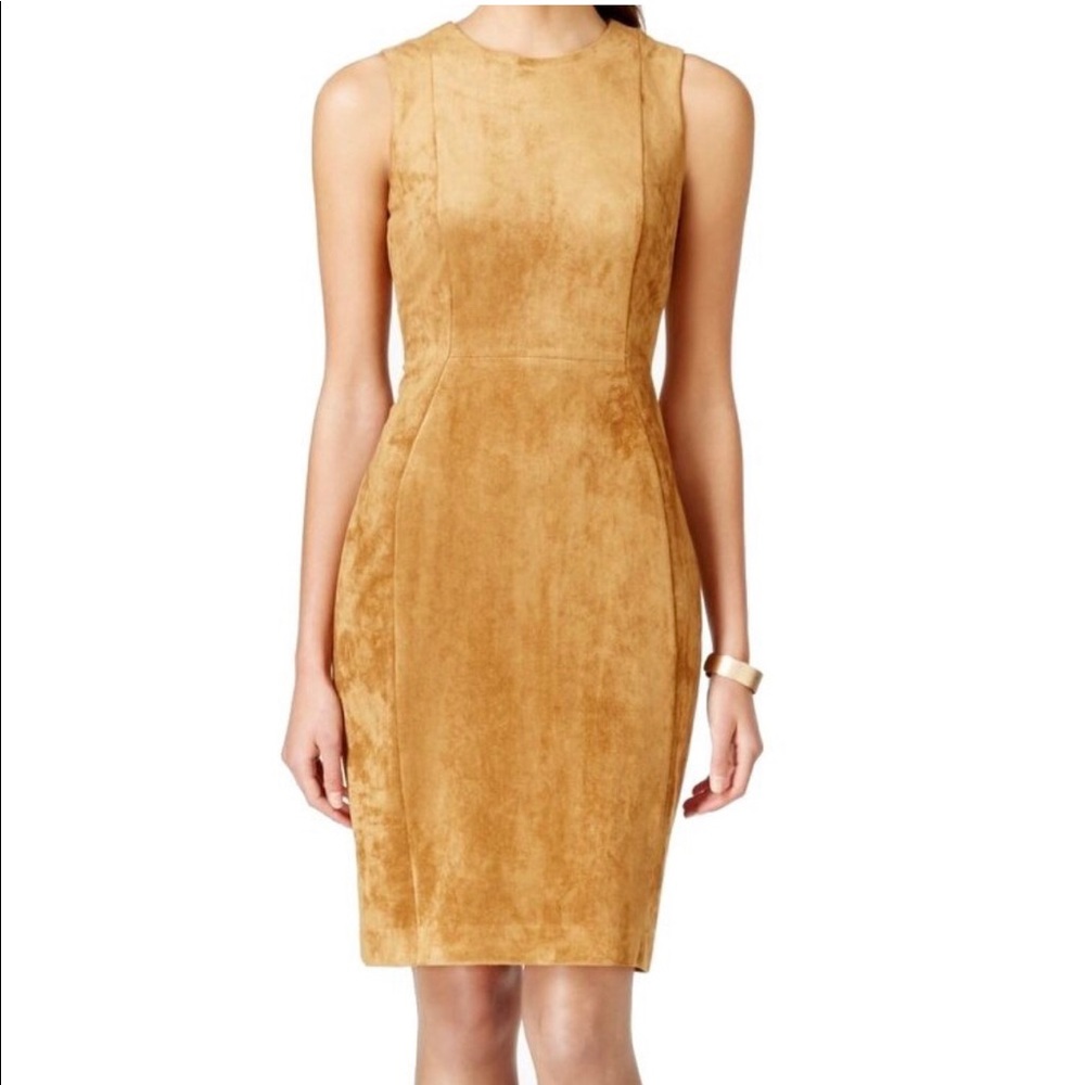 Calvin Klein NEW Nut Brown Faux Suede Sheath Dress
